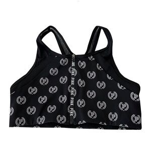 Victorias Secret PINK Black‎ Branded Zip Front Sports Bra